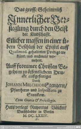 Das große Geheimniss innerlicher Versieglung durch den Geist der Kindschaft