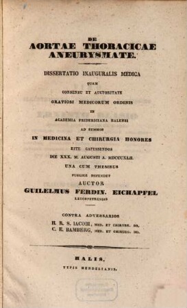 De aortae thoracicae aneurysmate : dissertatio inauguralis medica