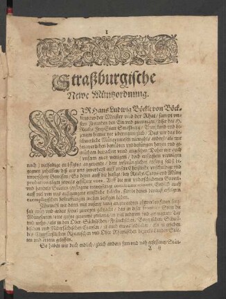 Straßburgische Newe Müntzordnung