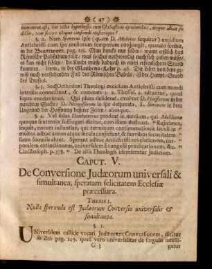 Caput. V. De Conversione Judaeorum universali ...