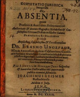 Disputatio Juridica Inauguralis De Absentia