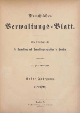1.1879/80: Preußisches Verwaltungsblatt