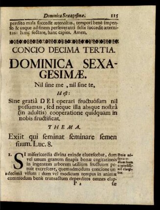 Concio Decima Tertia. Dominica Sexagesimae.