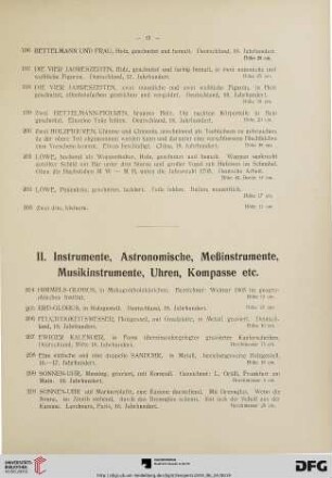 II. Instrumente, Astronomische, Messinstrumente, Musikinstrumente, Uhren, Kompasse etc. (Nr. 204-231)