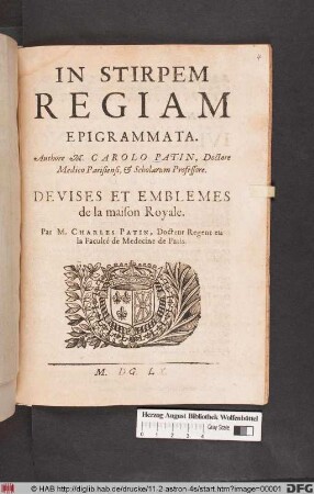 In Stirpem Regiam Epigrammata : Devises et Emblemes de la maison Royale