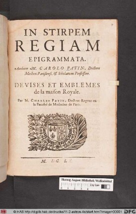 In Stirpem Regiam Epigrammata : Devises et Emblemes de la maison Royale