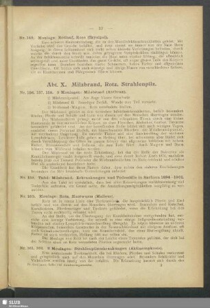 Abt. X. Milzbrand, Rotz, Strahlenpilz