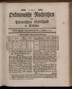 XXIX. Stück. Sonnabends den 23 Julius. 1774.