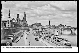 Dresden, Brühlsche Terrasse und Terrassenufer mit Dampferanlegestelle