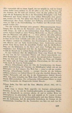 109-112 [Rezension] Kuhn, Helmut, Das Sein und das Gute