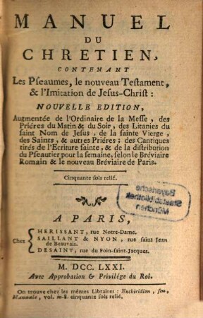 Manuel du Chretien