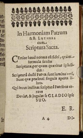 In Harmoniam Patrum & B. Lutheri cum Scriptura Sacra.