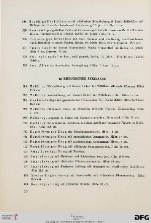b) Rheinisches Steinzeug (Nr. 394-420)
