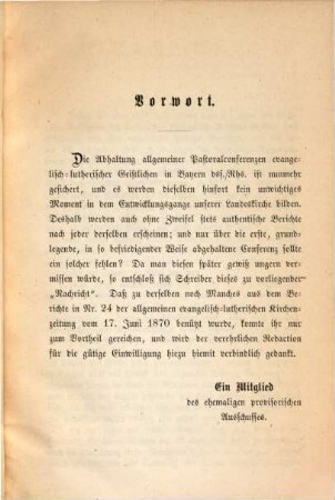 Nachricht über die am 17. Mai 1870 auf den Hensoltshöhe bei Gunzenhausen abgehaltene erste allgemeiner Pastoralconferenz evangelisch-lutherischer Geistlichen von Bayern ??