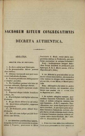 Sacrorum rituum congregationis decreta authentica, quae ab anno 1588 ad annum 1848 prodierunt, alphabetico ordine collecta : Edit. altera emend.
