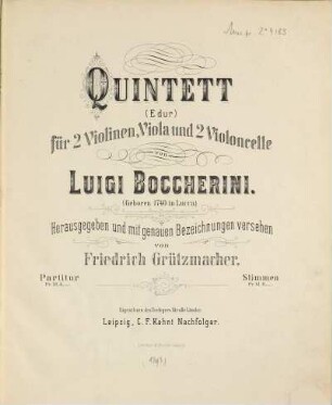 Quintett : (E-Dur) ; für 2 Violinen, Viola und 2 Violoncelle
