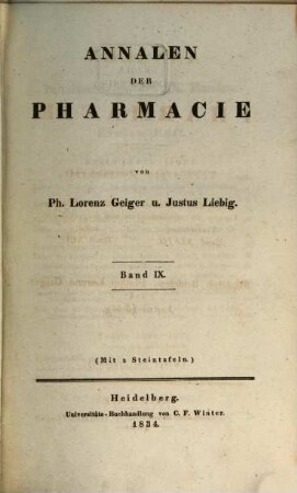 Annalen der Pharmacie. 9, 9. 1834