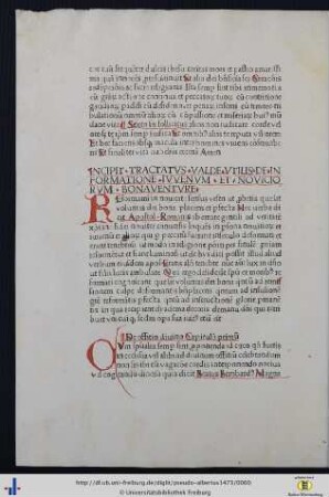 Incipit Tractatus Valde Utilis De Informatione Iuvenum Et Noviciorum Bonaventure.