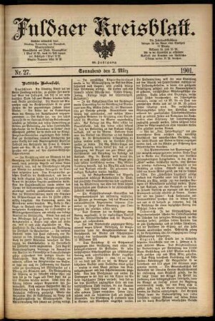 Erste Ausgabe vom Samstag, den 02. März 1901.