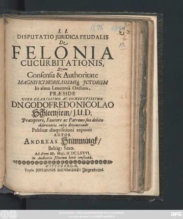 Disputatio Iuridica Feudalis De Felonia Cucurbitationis