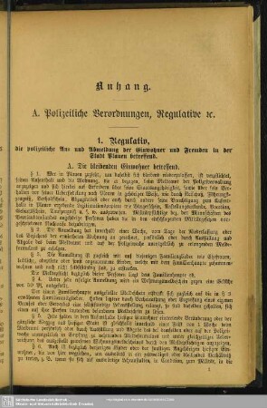 A. Polizeiliche Verordnungen, Regulative etc.