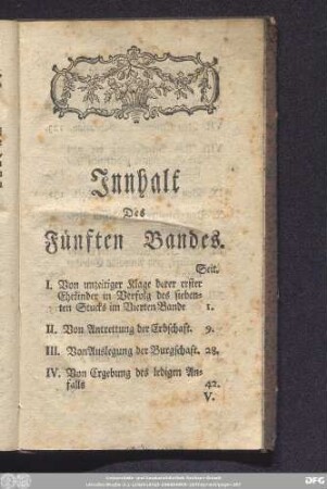 Innhalt Des Fünften Bandes.