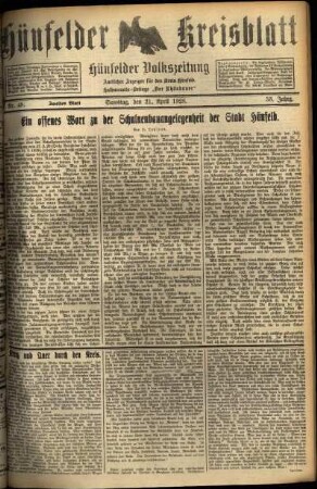 Zweite Ausgabe vom Samstag, den 21. April 1928.