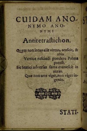 Cuidam anonymo anonymi Antitetrastichon