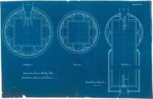 St. Marien, Herne-Baukau Erweiterung und Neubau von Kaplanei und Schwesternhaus: Muster der Glasfenster in verschiedenen Türen, Ansichten, Schnitte