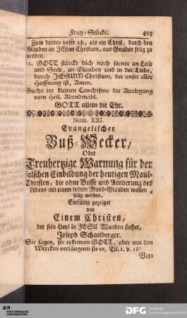 Num. XXI. Evangelischer Buß-Wecker