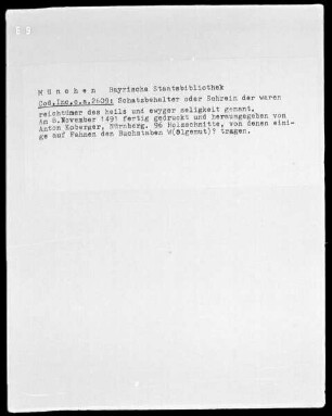 Schatzbehälter oder Schrein der waren reichtümer des heils und ewyger seligkeit genannt