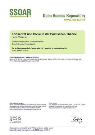 Fortschritt und Ironie in der Politischen Theorie