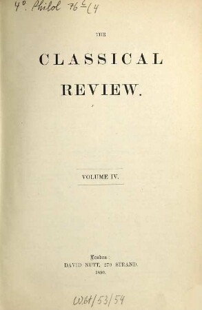 The classical review. 4. 1890
