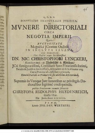 Disputatio Inauguralis Iuridica, De Munere Directoriali Circa Negotia Imperii