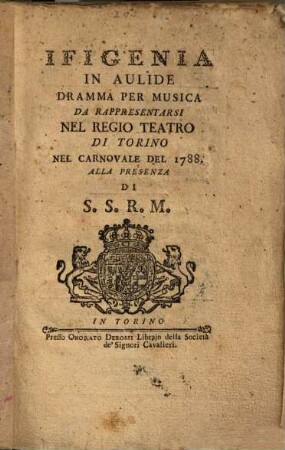 Ifigenia In Aulide : dramma per musica da rappresentarsi nel regio teatro di Torino nel carnovale del 1788
