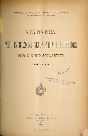 Statistica dell'istruzione secondaria e superiore. 1882/83 (1885)