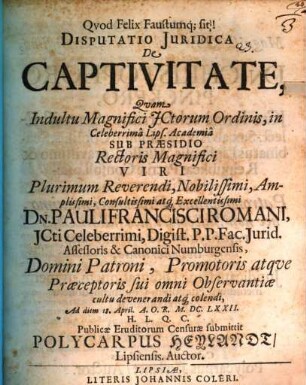 Disp. iur. de captivitate
