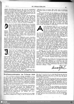 Reichssteuertermine im Februar 1938