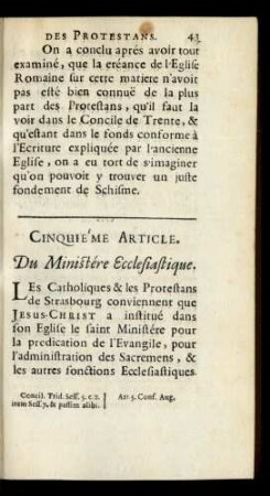 Cinquiéme Article. Du Ministére Ecclesiastique.