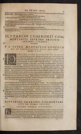 Plutarchi Chaeronei Commentarius De Primo Frigido ...