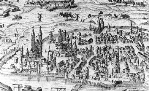 Magdeburg. Stadtansicht, 1551, Ausschnitt, aus: Hoffmann, Friedr. Wilh.: Geschichte der Stadt Magdeburg, 1856