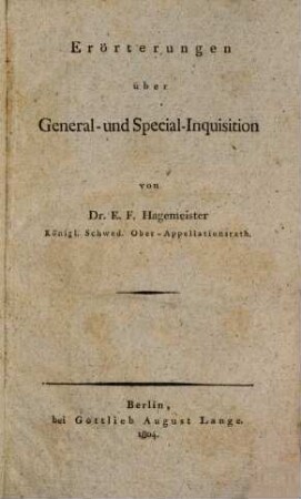 Erörterungen über General- und Special-Inquisition