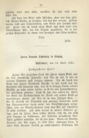 Herrn Conrad Schleinitz in Leipzig. Düsseldorf, den 16. April 1835