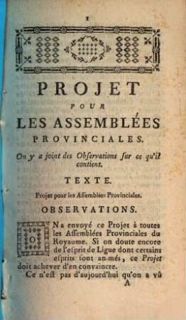 Projet Pour Les Assemblées Provinciales