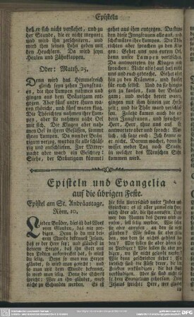 Episteln und Evangelia auf die übrigen Feste