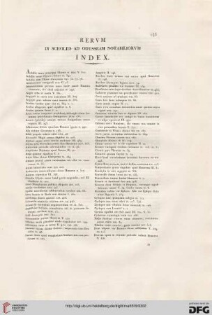 Rerum in scholiis ad Odysseam notabiliorum: Index
