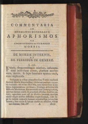 De Morbis Internis Et De Febribus In Genere