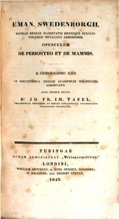 Regnum animale anatomice, physice et philosopice perlustratum : E chirographo ejus in biblioth. regiae academiae Holmiensis asservato nunc primum edidit Jo. Fr. Im. Tafel. 6,1, De periosteo et de mammis agit