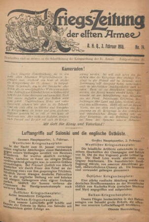 1916: Kriegs-Zeitung der Elften Armee