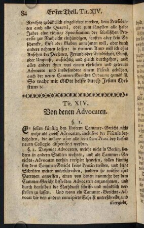 84-109, Tit. XIV. Von denen Advocaten.
